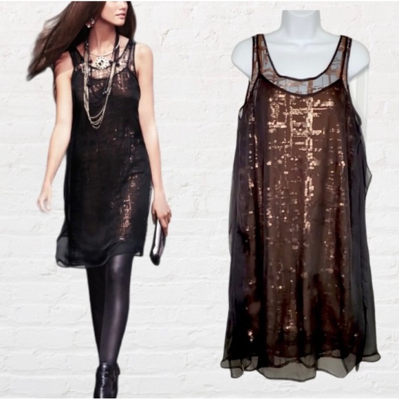 NWT Simply Vera Sequin Layered Party Dress Small Burgundy Chiffon Black … - Picture 11 of 12